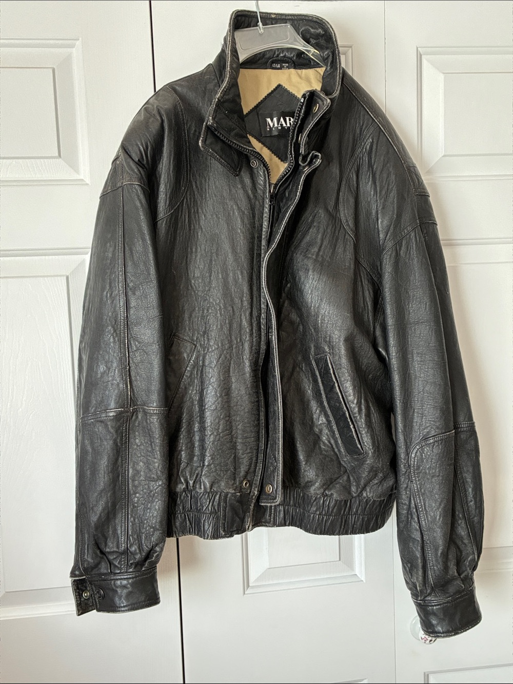 Vintage Marc New York Black Leather Bomber with Snap Collar